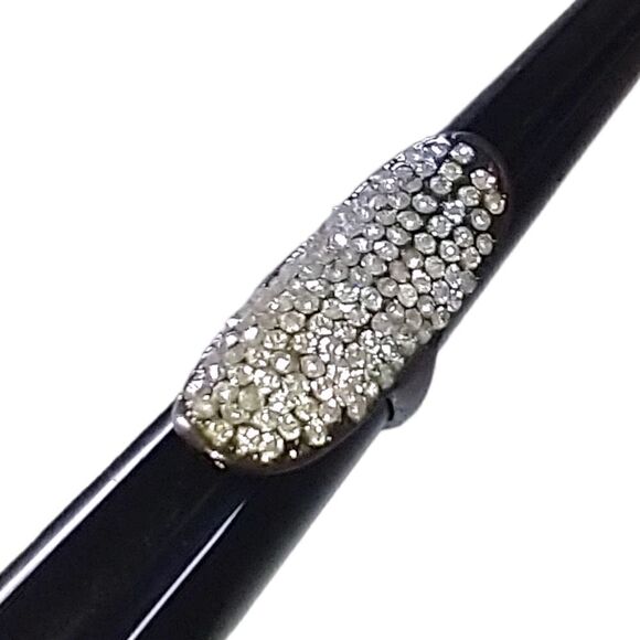 Crystal Rhinestone Knuckle Ring Long Large Gunmetal Clear Statement Sz 9 Chunky. - Picture 3 of 16